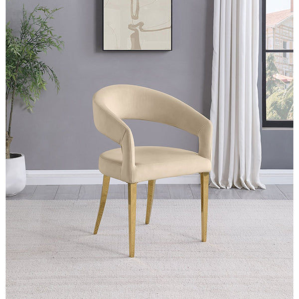 English Elm Rendina Velvet Upholstered Dining Armchair Set of 2 – Curved Open-Back Comfort with Luxe Foam Seating and Metal Frame Beige B062P299828
