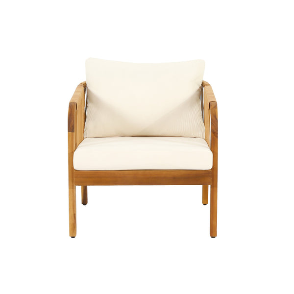 English Elm Christopher Knight Home® - Set of 2 Acacia Wood Outdoor Club Chairs with Wicker, Teak Finish & Beige Cushions, Deep Seat Comfort 72409.00LBGE-2