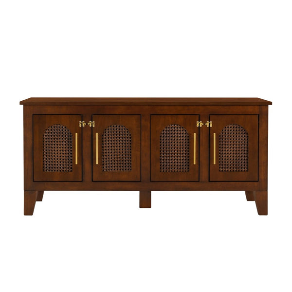 English Elm Lars Rubberwood Rattan Dog Crate Cabinet Stylish Pet Kennel for Living Room Walnut N775P397560W