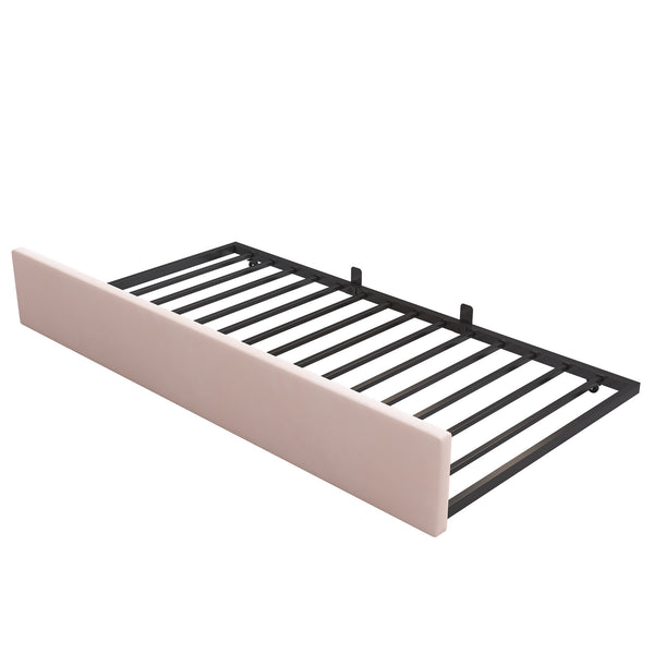 English Elm Upholstered Twin Daybed with Pull-Out Trundle, Velvet Upholstery, Metal Slatted Frame, 300lb Capacity Pink AA20362122P