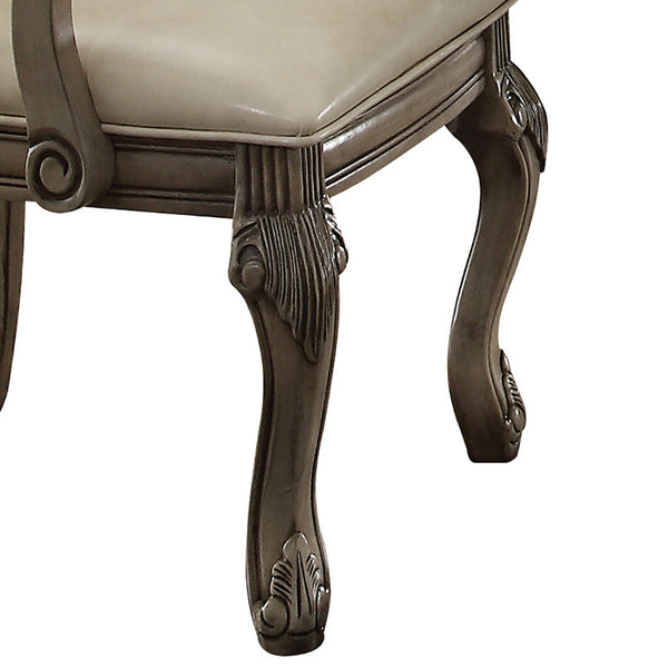 English Elm Antique Arched Back Arm Chairs Set of 2 with Welt-Trim Cushions, Queen Anne Floral Wood Legs, Cream Elegance B062P189080