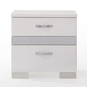 English Elm White High Gloss 3-Drawer Nightstand