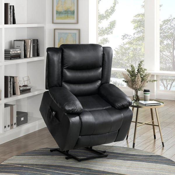 English Elm Modern Power Lift Recliner Chair Faux Leather Upholstery Standing Assist Living Room Black B011P202513