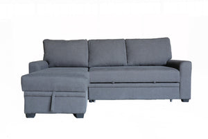 English Elm Nicolo Flannel Upholstered Sleeper Sectional with Storage Chaise for Living Rooms Gray B2749S00239