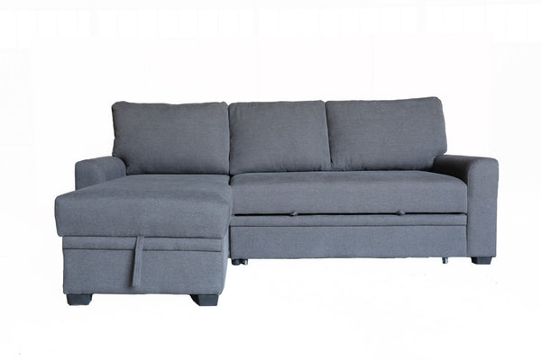 English Elm Nicolo Flannel Upholstered Sleeper Sectional with Storage Chaise for Living Rooms Gray B2749S00239