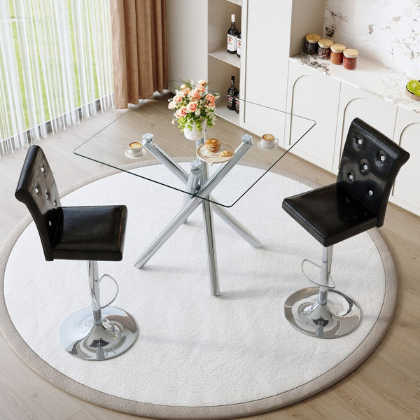 English Elm Modern Glass Top Pub Table Set with Swivel Pu Leather Stools Chrome Base 3 Piece W3875S00033