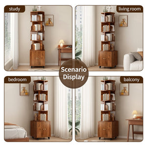English Elm Rotating 360° Corner Bookshelf - 5-Tier Compact Storage Rack With Drawer For Small Spaces, Walnut W2641P329220-GIGA