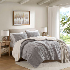 JLA Home Madison Park - Cable Chenille Comforter Set with Sherpa Reverse, Oeko-Tex Softness, Cable-Knit Texture & Warmth Gray MP10-8893