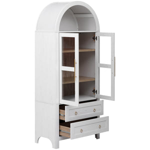 English Elm K&K 71" Arched Kitchen Pantry Cabinet with Glass Doors, Adjustable Shelves, Soft-Close Drawers White N707P288972W