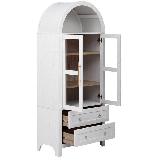 English Elm K&K 71" Arched Kitchen Pantry Cabinet with Glass Doors, Adjustable Shelves, Soft-Close Drawers White N707P288972W