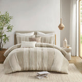 INK+IVY Shay BOHO 3 Piece Striped Cotton Comforter Set II10-1325 Taupe