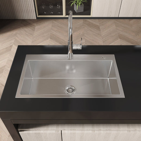 English Elm Stainless Steel Overmount Kitchen Sink Single Bowl Nano Brushed Modern Drop In T3177P286034
