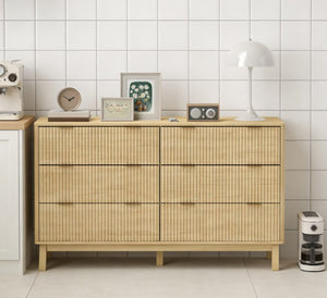 English Elm Closet Six Drawer Double Dresser with Fluted Fronts Gold Pulls and Rubberwood Legs T3971P431255