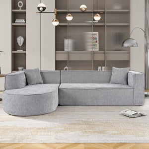 English Elm U_Style Modern Sectional Sofa with Curved Design, Luxurious Chenille Upholstery, Foam+Pocket Spring Comfort Gray WY000417AAE