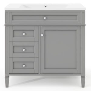 English Elm 36'' Bathroom Vanity With Medicine Cabinet - Modern Grey Storage Solution With Soft-Closing Design SW000134AAE-3
