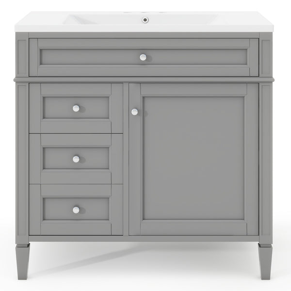 English Elm 36'' Bathroom Vanity With Medicine Cabinet - Modern Grey Storage Solution With Soft-Closing Design SW000134AAE-3