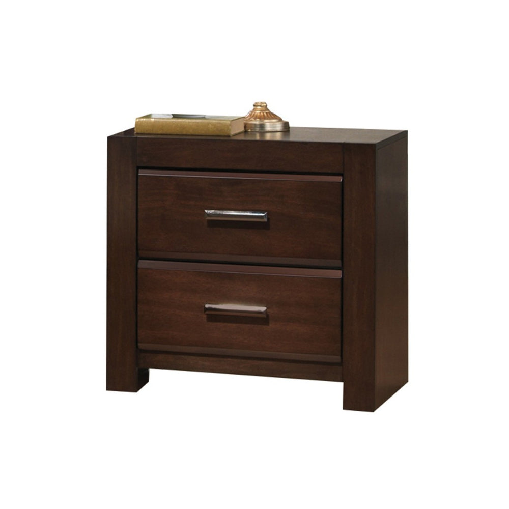 English Elm Oberreit Two-drawer Walnut Nightstand with Dovetail Build and Felt-lined Storage B2726P411558