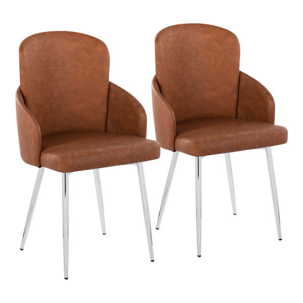 English Elm Dahlia Modern Dining Chair Set Of 2 In Camel Faux Leather & Chrome Metal For Stylish Interiors B202S01198