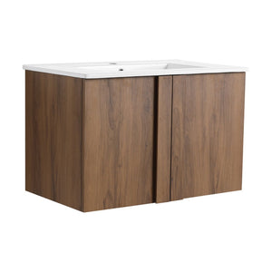 English Elm 30" Floating Bathroom Vanity Dark Oak Cabinet Ceramic Sink Open Shelf Soft Close Brown Ebony,Glossy White W3450P435839