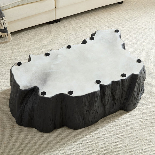 English Elm 48.62 Inch Sculptural Fiberglass Coffee Table Organic Form Gloss Finish Living Room W876P400325