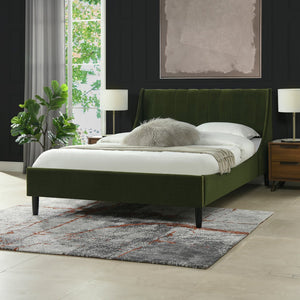 English Elm Jennifer Taylor Home - Aspen Modern Platform Bed Set In Olive Green Velvet - Vertical Tufted Headboard, Queen Size Comfort B2719P238512