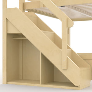 English Elm Twin Low Loft Bed Solid Pine Frame Kids Study Desk Blackboard Storage White Natural W1580S00549