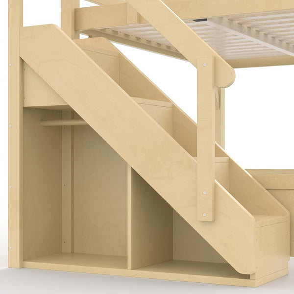 English Elm Twin Low Loft Bed Solid Pine Frame Kids Study Desk Blackboard Storage White Natural W1580S00549