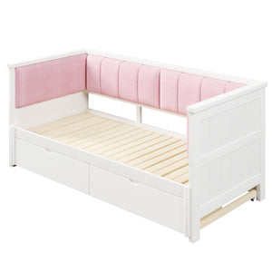 English Elm Twin Xl to King Convertible Daybed with Storage Drawers and Upholstered Backrest N7090000479K