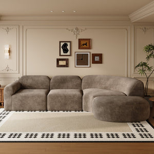 English Elm 111" Curved Sectional Sofa Set Plush Lamb Wool Upholstery Deep Seat Ottoman Lounge Dark Brown N767P371305D