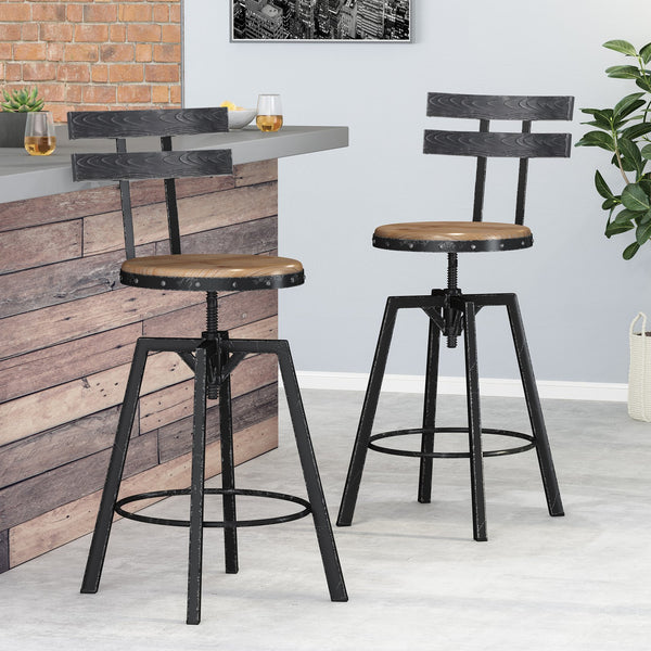 English Elm Christopher Knight Home® - METAL Barstool Set of 2 with Firwood Seats, Black Iron Frame, Adjustable Swivel, Industrial Charm 70460.00