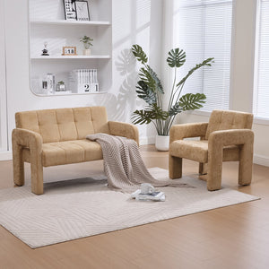 English Elm Nordic Ergonomic Double Armchair Upholstered Chenille Sofa 2-Seater Compact Lounge Chair 550LB Capacity Yellow W395P380536
