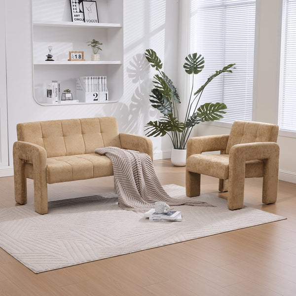 English Elm Nordic Ergonomic Double Armchair Upholstered Chenille Sofa 2-Seater Compact Lounge Chair 550LB Capacity Yellow W395P380536