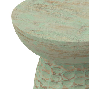 English Elm Boyd Solid Mango Wood Accent Table Hand Carved Artisan Piece for Modern Living Green B136P414659