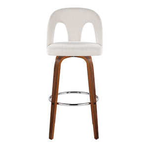 English Elm Fixed-height Swivel Barstools Walnut Bentwood Legs Chrome Footrest Kitchen Set of 2 B202S01880