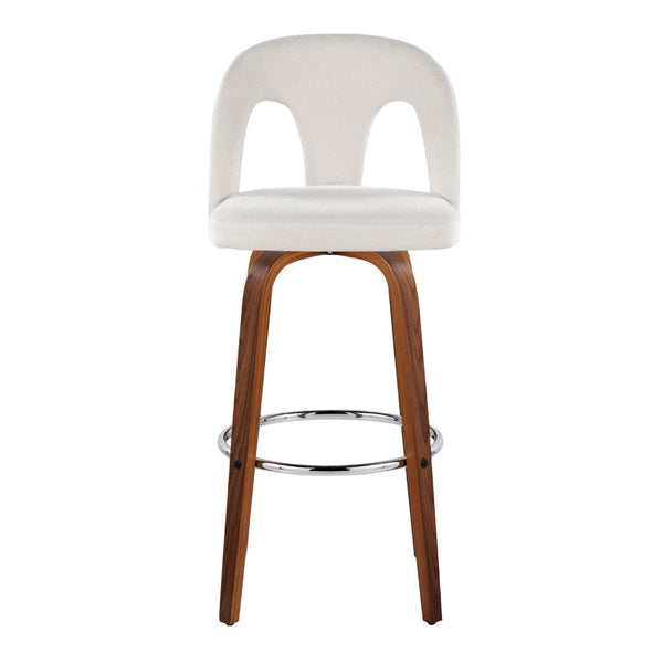English Elm Fixed-height Swivel Barstools Walnut Bentwood Legs Chrome Footrest Kitchen Set of 2 B202S01880