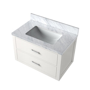 English Elm White Single Vanity With Carrara Marble Top, 30" W X 22" D - Elegant Design, Soft-Close Drawers! B2731P257940-GIGA
