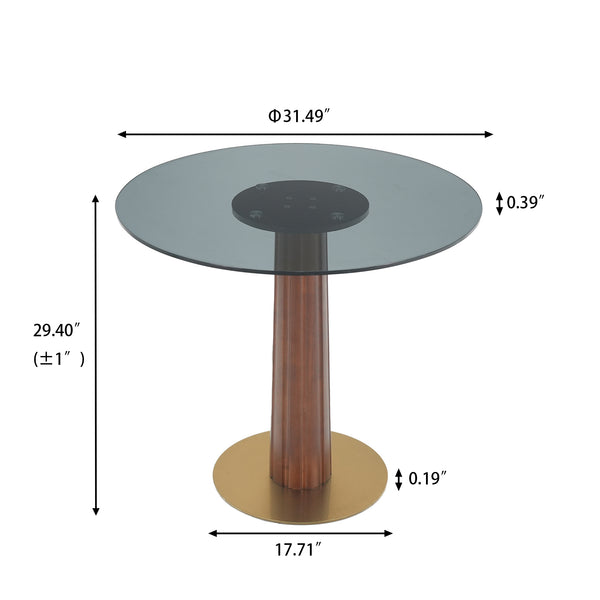 English Elm Modern Round Dining Table - 33.5" Glass Top With Wooden Legs & Gold Base For Cozy Spaces, 150 Lbs W1535S00596