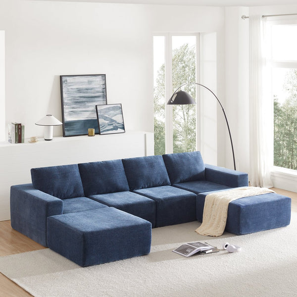 English Elm 110*72" Modular U Shaped Sectional Sofa with Plush Chenille, Deep Seats, No Assembly Navy N723S0614L