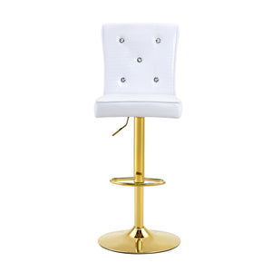 English Elm Modern Glass Pub Set with Gold Chrome Base and White Swivel Stools for Home Bar W3875S00036