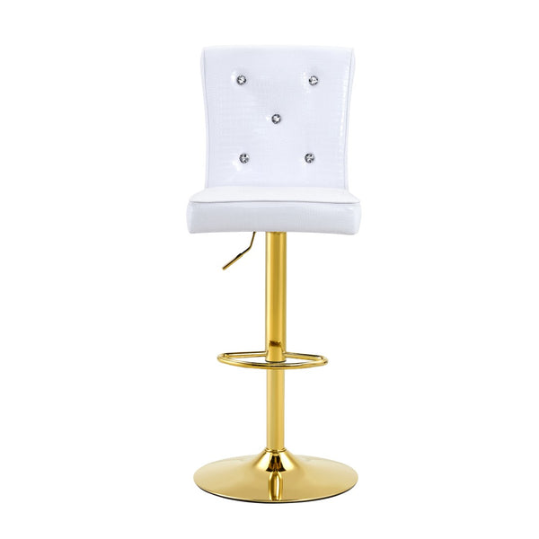 English Elm Modern Glass Pub Set with Gold Chrome Base and White Swivel Stools for Home Bar W3875S00036