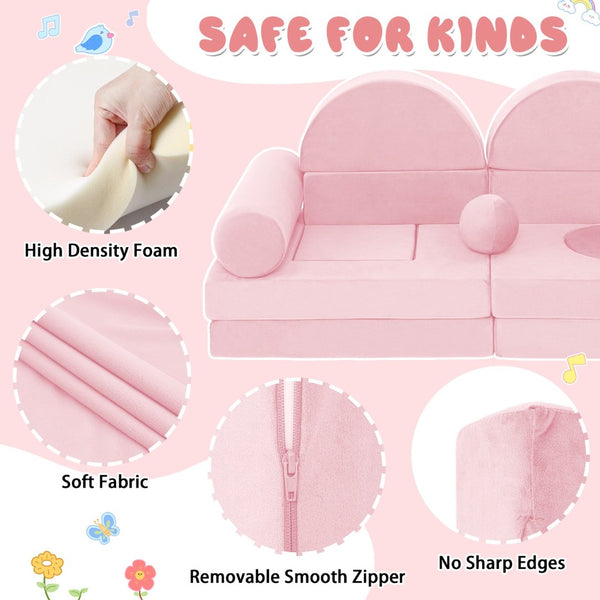 English Elm 14pcs Modular Foam Play Couch Set Convertible Toddler Fort Builder for Playrooms Pink T5880P493429