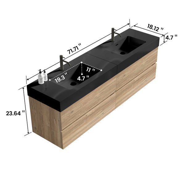 English Elm Galan 72 Inch Double Sink Vanity Fluted Wood Quartz Top Freestanding Bathroom Cabinet W1865S00169