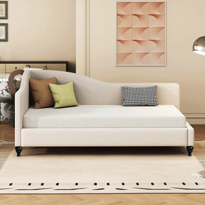 English Elm Twin L-shaped Linen Daybed with Solid Wood Legs for Bedroom or Studio Lounging SF100145AAA-1