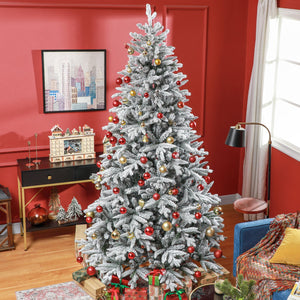 English Elm HOMCOM 8ft Snow Flocked Christmas Tree with 2003 Tips, Flame Retardant Hinged Design, Easy Setup W2225P229180