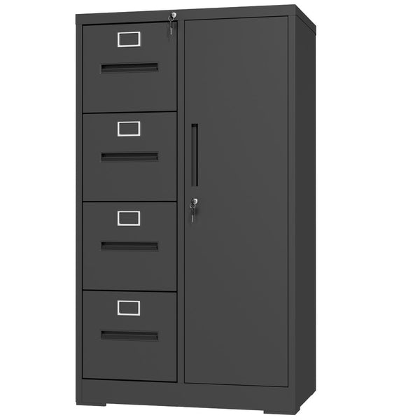 English Elm Metal Four Drawer Filing Cabinet with Lock Steel Storage for Home Office Bedroom Black W2735P457274