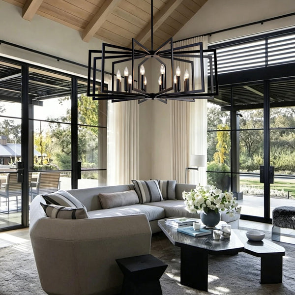 English Elm 12light Tiered Lantern Chandelier Matte Black Metal Industrial Farmhouse Foyer Fixture W5008P465323