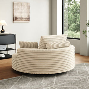 English Elm 55''l 55'l Faux Rabbit Fur Corduroy Swivel Chair Fluffy Foam Lounge Seat for Living Room W834S00445