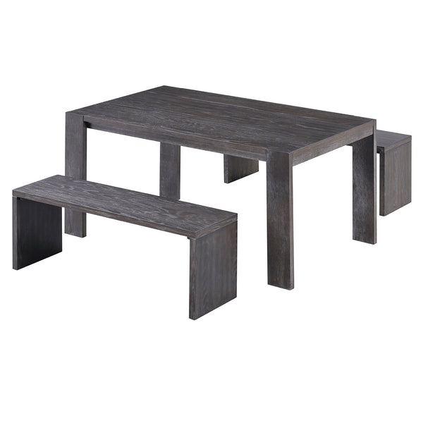 English Elm TREXM 3-Piece Farmhouse Dining Set with Slide-In Benches, Oak Veneer MDF Top, Sturdy Rubberwood Legs ST000134AAP