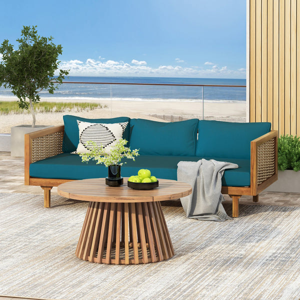 English Elm Christopher Knight Home® - Patio Claremont 3-Seater Daybed & Acacia Wood Table Set – Stylish Outdoor Comfort For Entertaining N770P234486T_N770P205570T