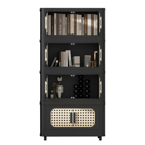 English Elm Retro Folding Storage Cabinet With 5 Tiers, Magnetic Door & Wheels - Space-Saving & Versatile! W2873P366259-GIGA